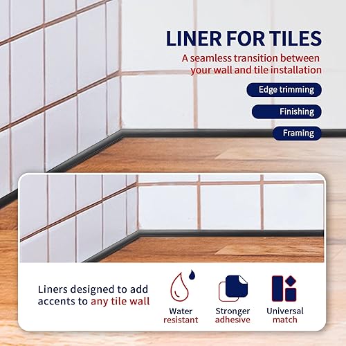 Miniatura 7 de Art3dwallpanels Recorte negro de 10 pies para despegar y pegar para borde de azulejos, autoadhesivo, flexible, para decoración de esquinas