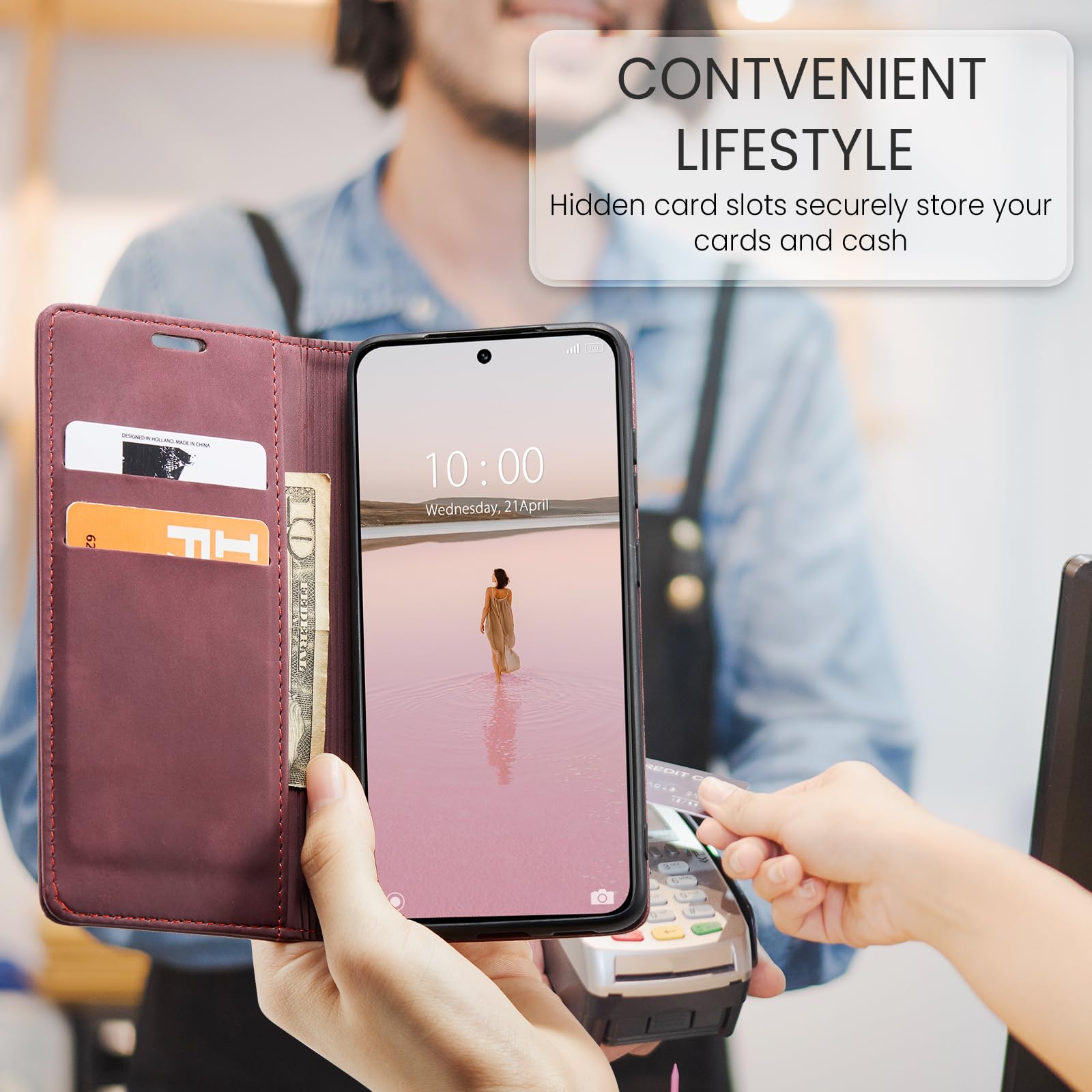 Casecond Leder Flip Case Für Xiaomi 13 5G – Mit RFID-Schutz, Magnet-Kickstand & Kartenfächern, Blaugrünes PU-Leder