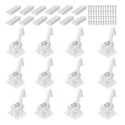 Child Safety Cabinet Locks Latches - 12 Pack,Kids Baby Proofing Lock Child Proof Drawer Locks - Cupboard Hidden Latch - Adhesive,Door Spring Lock - No Tools,Drill (White)