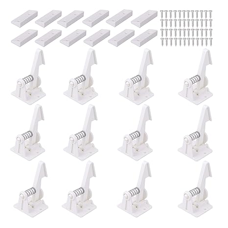 Child Safety Cabinet Locks Latches - 12 Pack,Kids Baby Proofing Lock Child Proof Drawer Locks - Cupboard Hidden Latch - Adhesive,Door Spring Lock - No Tools,Drill (White)