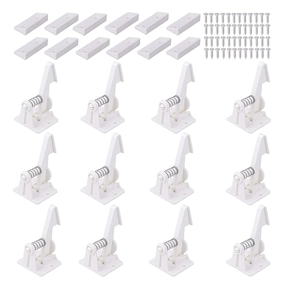 Child Safety Cabinet Locks Latches - 12 Pack,Kids Baby Proofing Lock Child Proof Drawer Locks - Cupboard Hidden Latch - Adhesive,Door Spring Lock - No Tools,Drill (White)