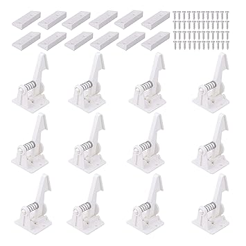 Child Safety Cabinet Locks Latches - 12 Pack,Kids Baby Proofing Lock Child Proof Drawer Locks - Cupboard Hidden Latch - Adhesive,Door Spring Lock - No Tools,Drill (White)