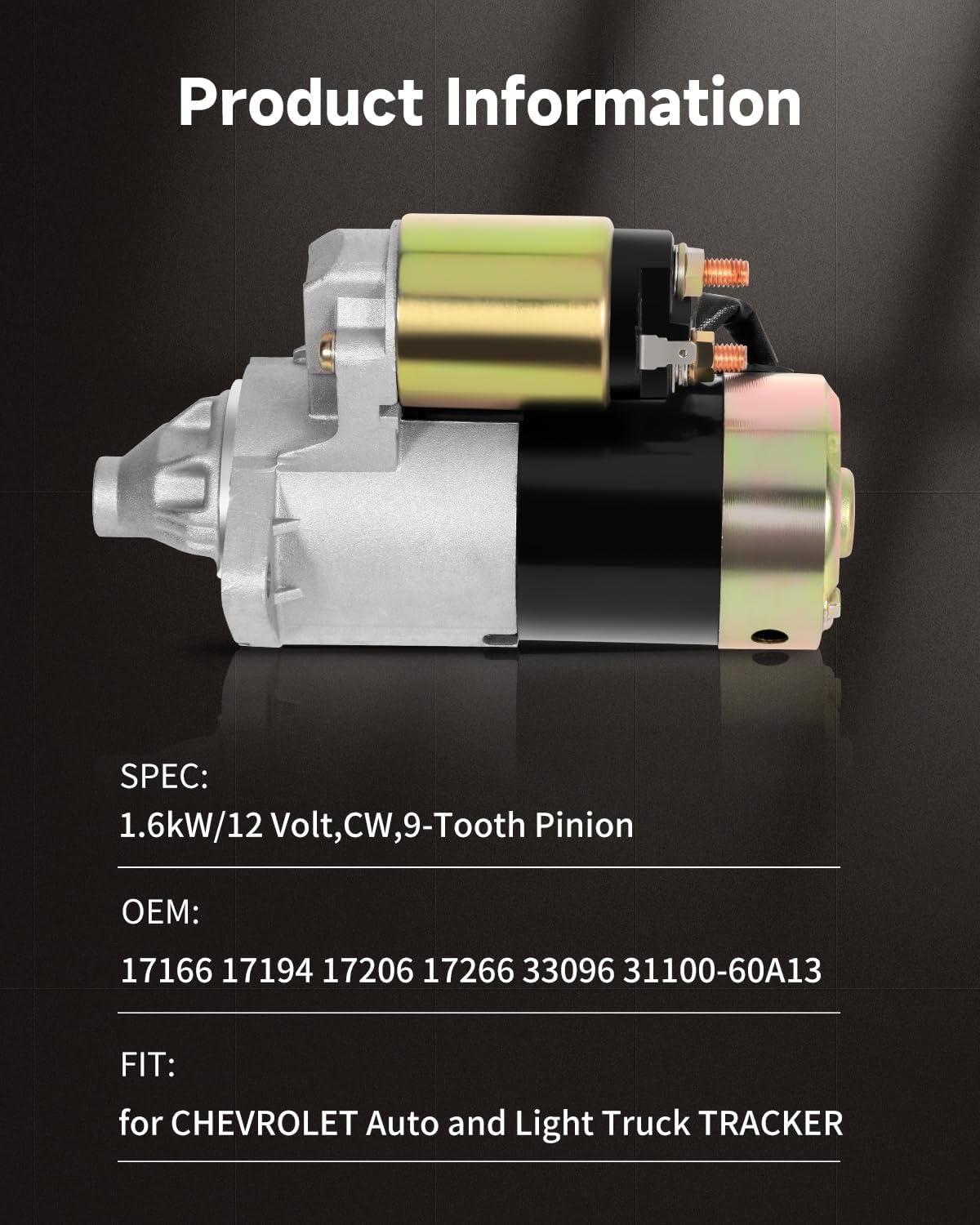 OCPTY Starter Starters Compatible 17166 31100-60A13 Asuna Sunrunner 1992-1993 for Chevrolet Tracker 1990-1991/1998/2001-2002 Geo Tracker 1989-1997 1.6L