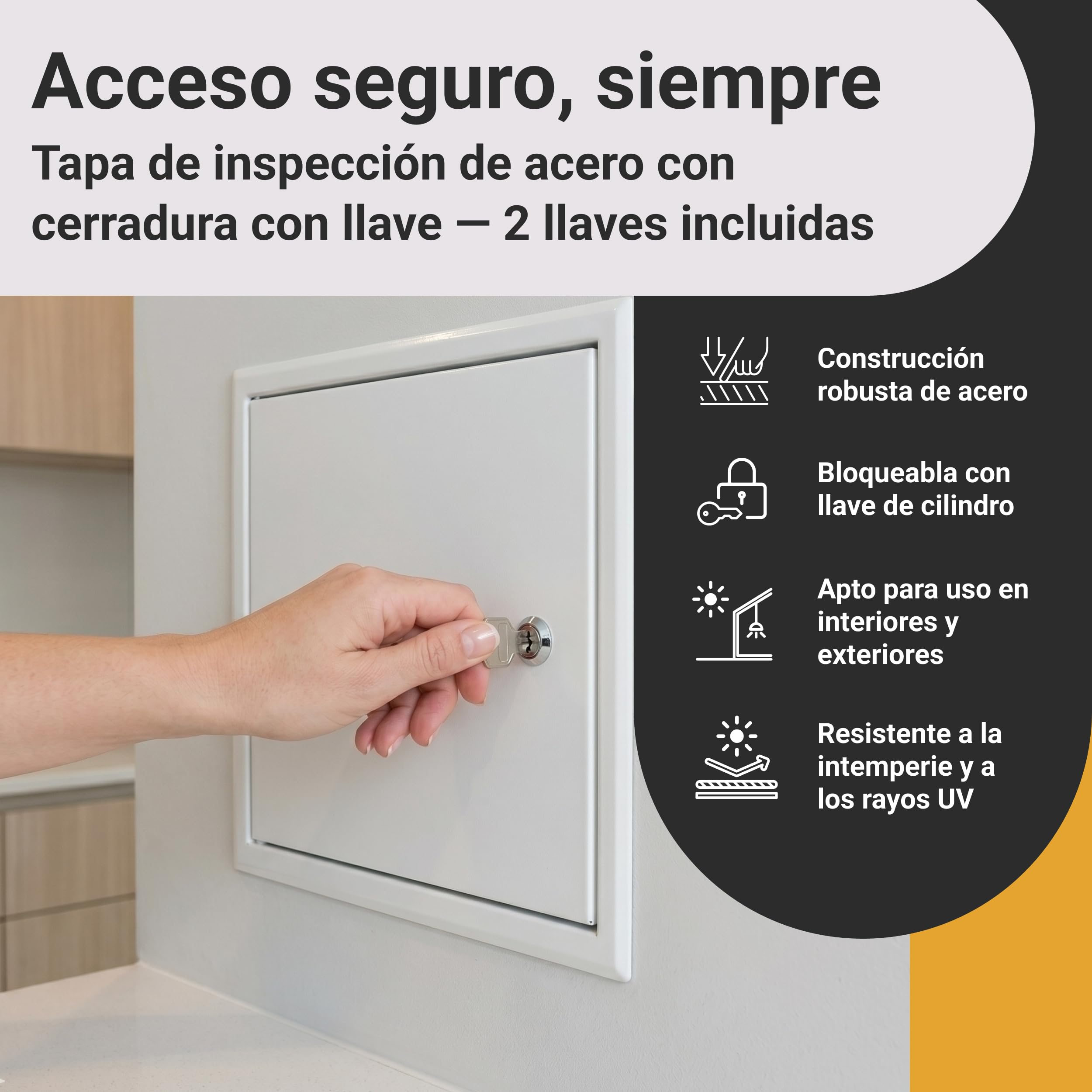 PROXINOVA Tapa Cuadro Electrico 50x50 cm Trampilla Pladur con Llave Puerta Metálica Blanca para Contador Luz Agua Registro Técnico Panel Acceso Pared y Techo