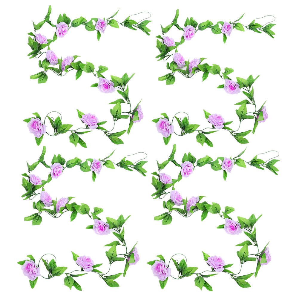 Zhiheng Lilac 4 Pack 2.4 Meters Artificial Rose Vines With Green Leaves Fake Flowers Plants Hanging Garden Vine Garland For Wedding Home Party Decor Rustic Craft Supplies (Lilac)