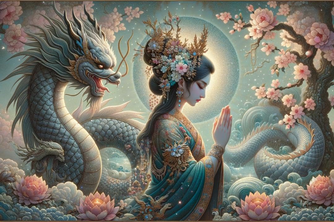 Amazon.co.jp: 開運風水絵画風ヒーリングアート龍と天女No.2 : ホーム