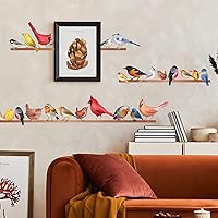 Vista 5 de SUPERDANT Calcomanías de pared de pájaros de acuarela, animales, vinilo, arte de pared, pájaros coloridos en alambre, murales de bricolaje, papel