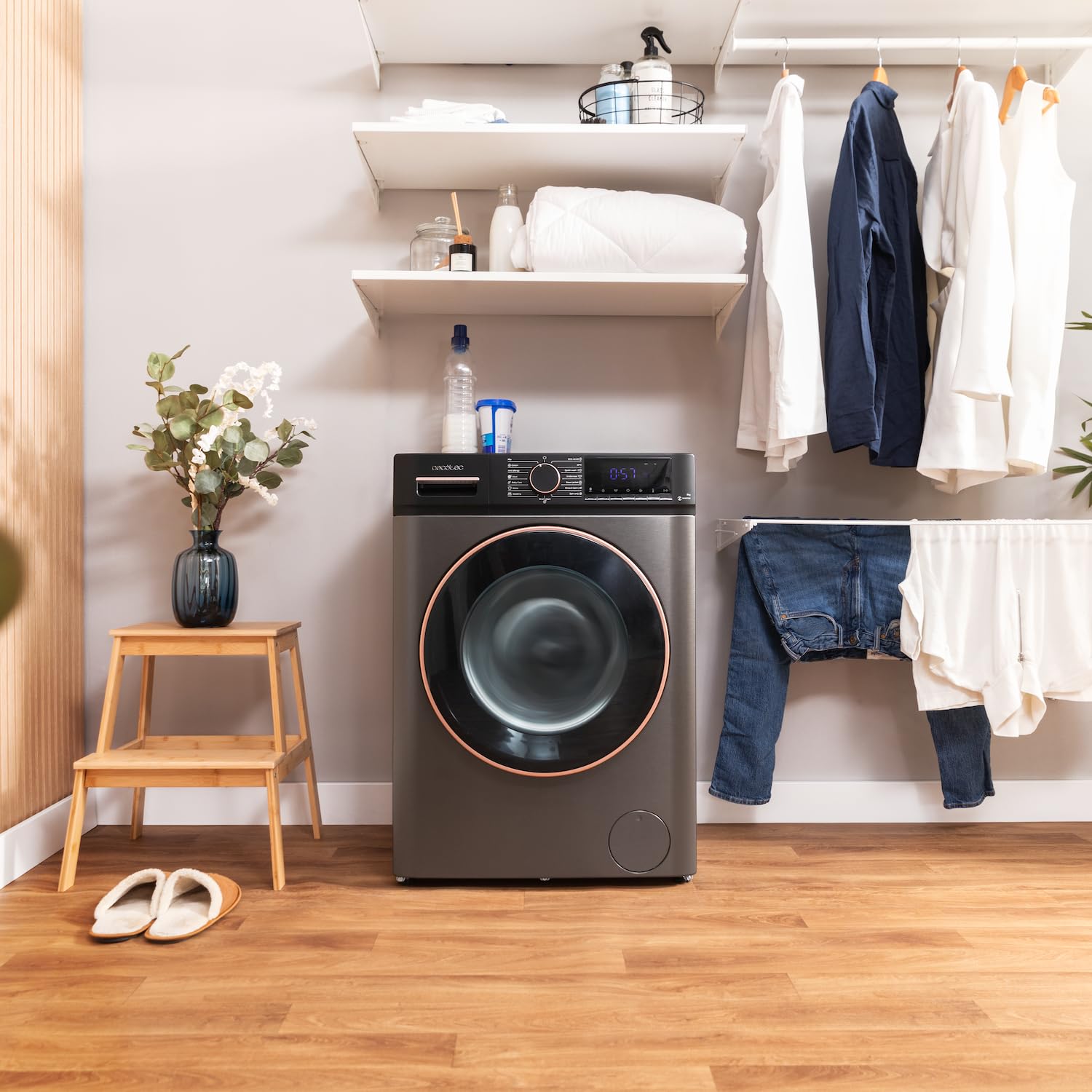 Cecotec Pralka 10 kg - Bolero ładunek Front DressCode 10610 Inverter Steel A. 1400 obr./min, Steam Max, Motor Inverter Plus, 15 programów, OnSmart, Smooth Wash, Stop&Go, guma antybakteryjna, Drum
