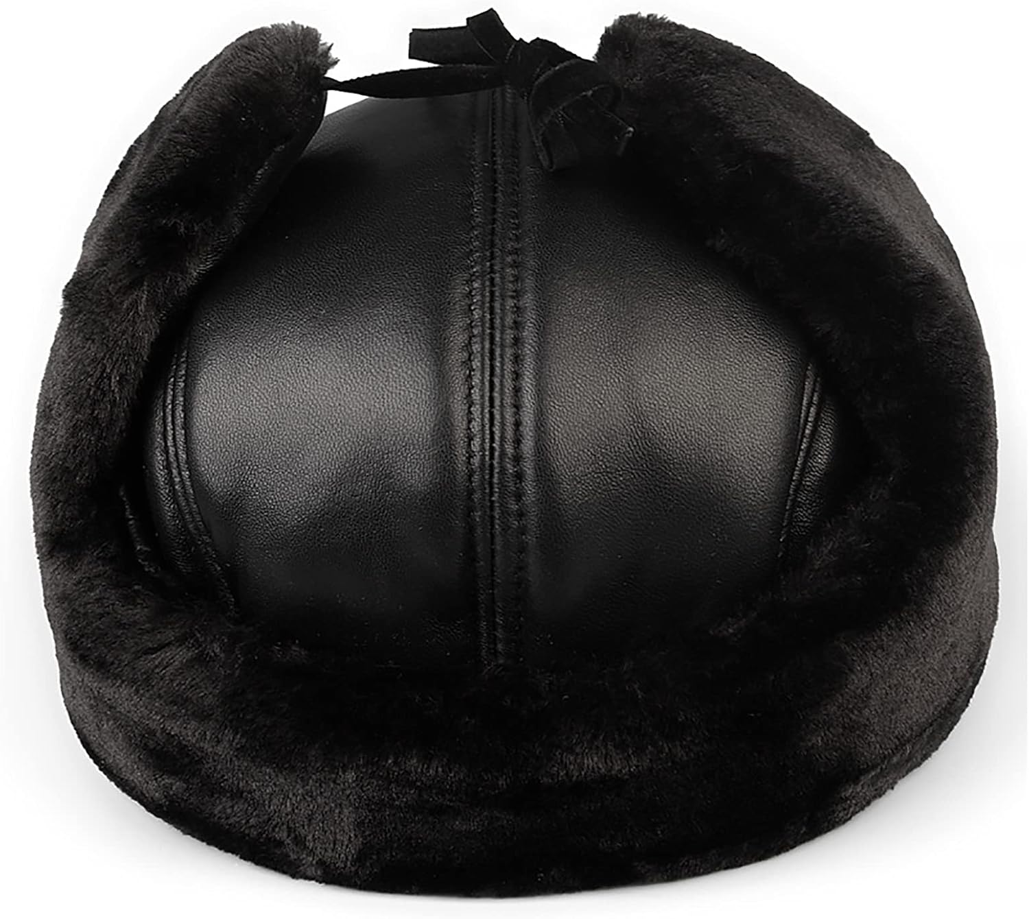 Mens Trooper Trapper Hat Leather Thick Baseball Hat with Ear Flaps, Windproof Bomber Cap Winter