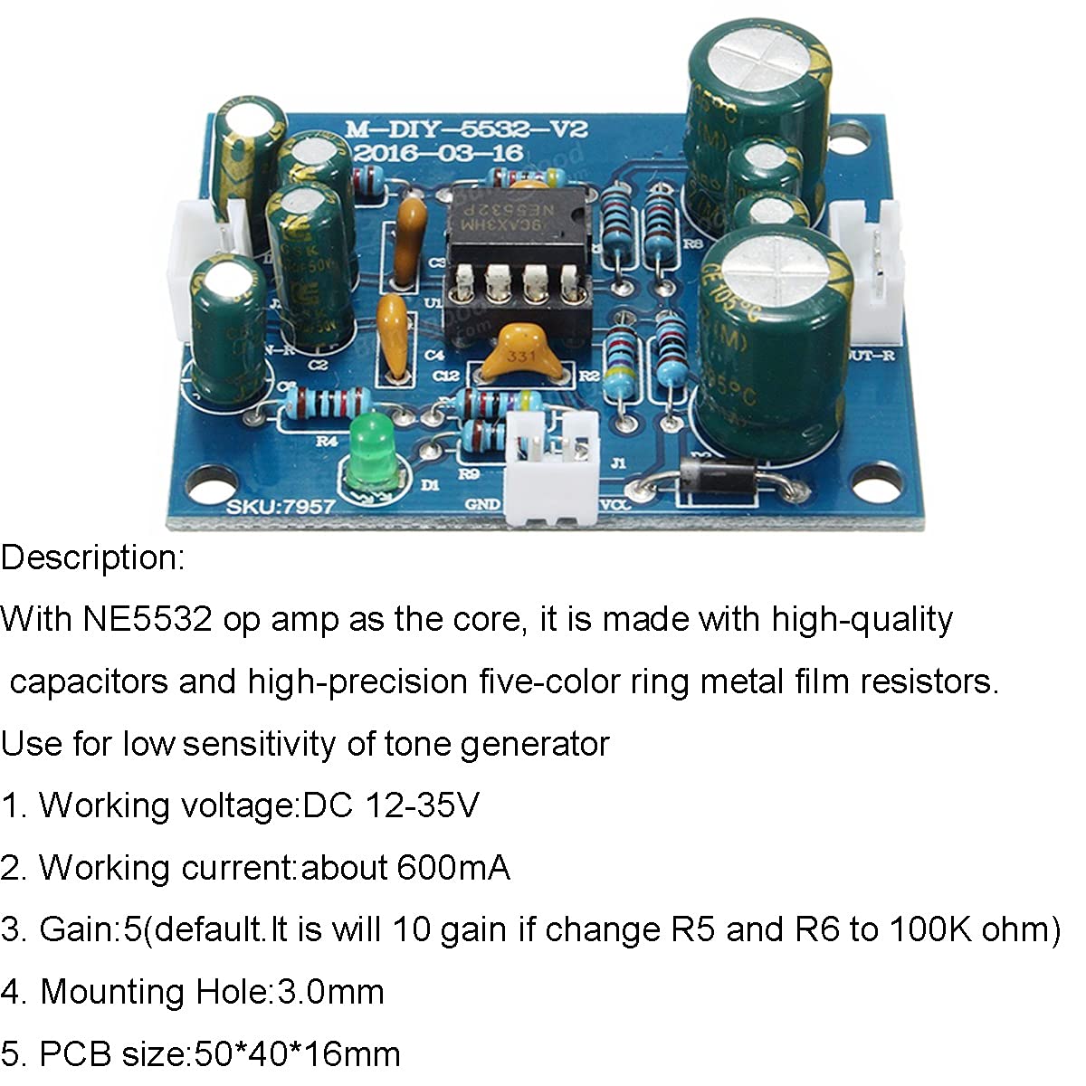NE5532 Scheda preamplificatore Op DC12V-35V con cavo 28 awg per Bluetooth