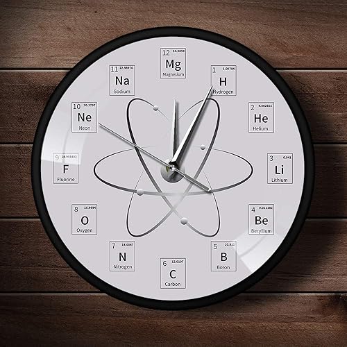 Miniatura 3 de The Geeky Days Reloj de pared de mesa periódica Chem Time con marco de metal, molécula de bioquímica, arte de pared, reloj de pared atómico, relojes