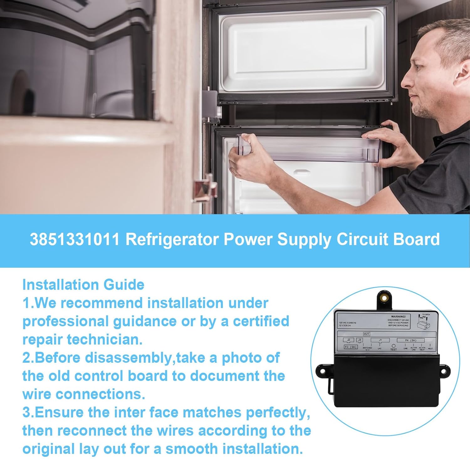3851331011 RV Refrigerator Power Supply Circuit Board Compatible with Dometic RV DMR702 RM1350 RM3762 RM3962 Model Refrigerator,Replace for 3851331011 3851331.011 18407 69-4068