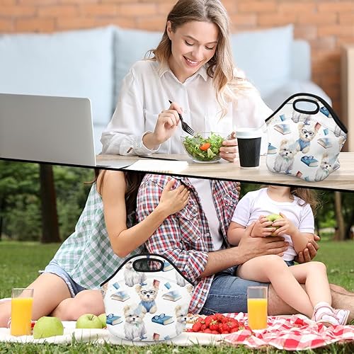 Miniatura 7 de Book Puppy - Bolsa de almuerzo de neopreno con aislamiento para mujeres y hombres, ideal para almuerzo, aperitivos y bebidas, duradera y fácil de