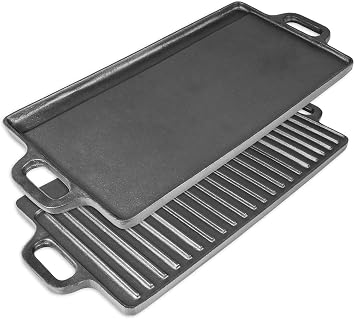 Hothit Cast Iron Reversible Grill Griddle,Double Sided Grill Pan Perfect for Gas Grills and Stove Tops K2
