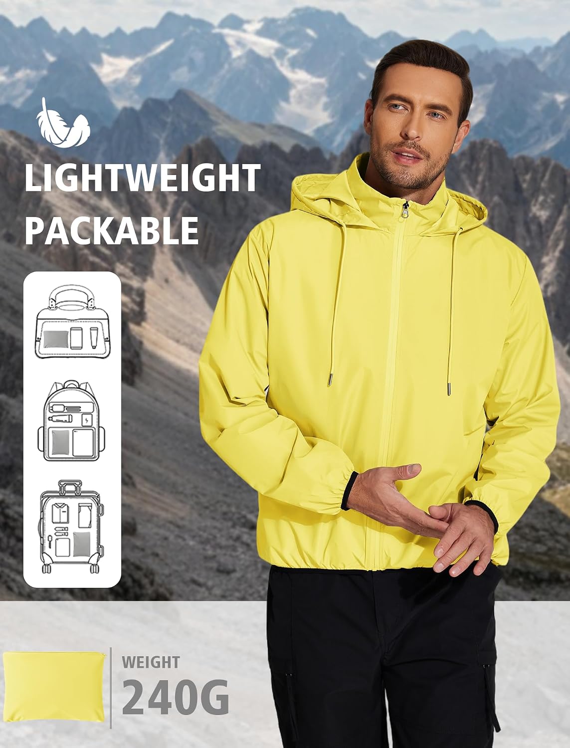 COOFANDY Men's Light Rain Jacket Packable Waterproof Raincoat Windbreaker image 2