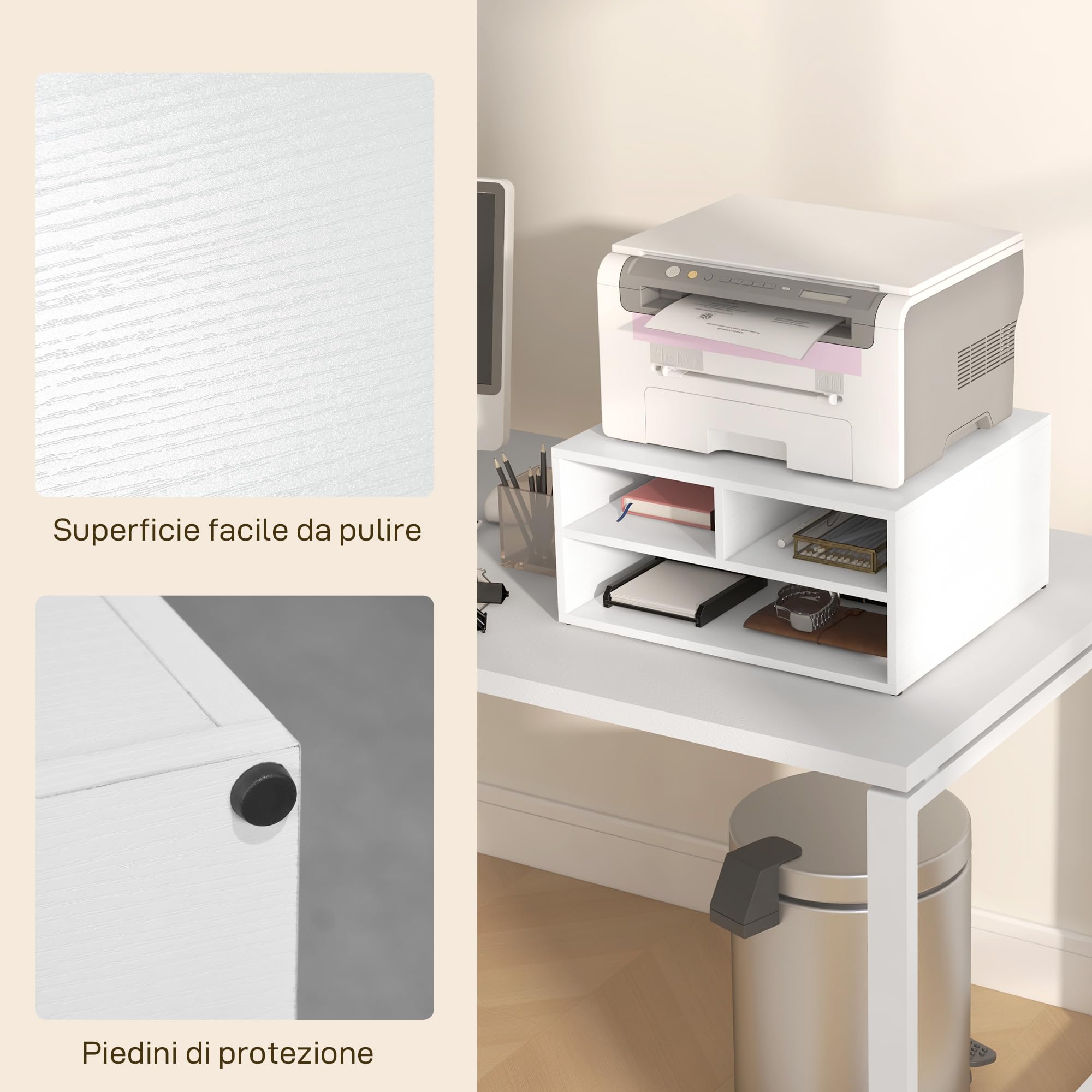 HOMCOM Mobile Porta Stampante con 3 Scomparti Aperti, Mobile Stampante per Documenti da Ufficio e Studio Compatto a 2 Livelli, 47x40x22.5 cm, Bianco