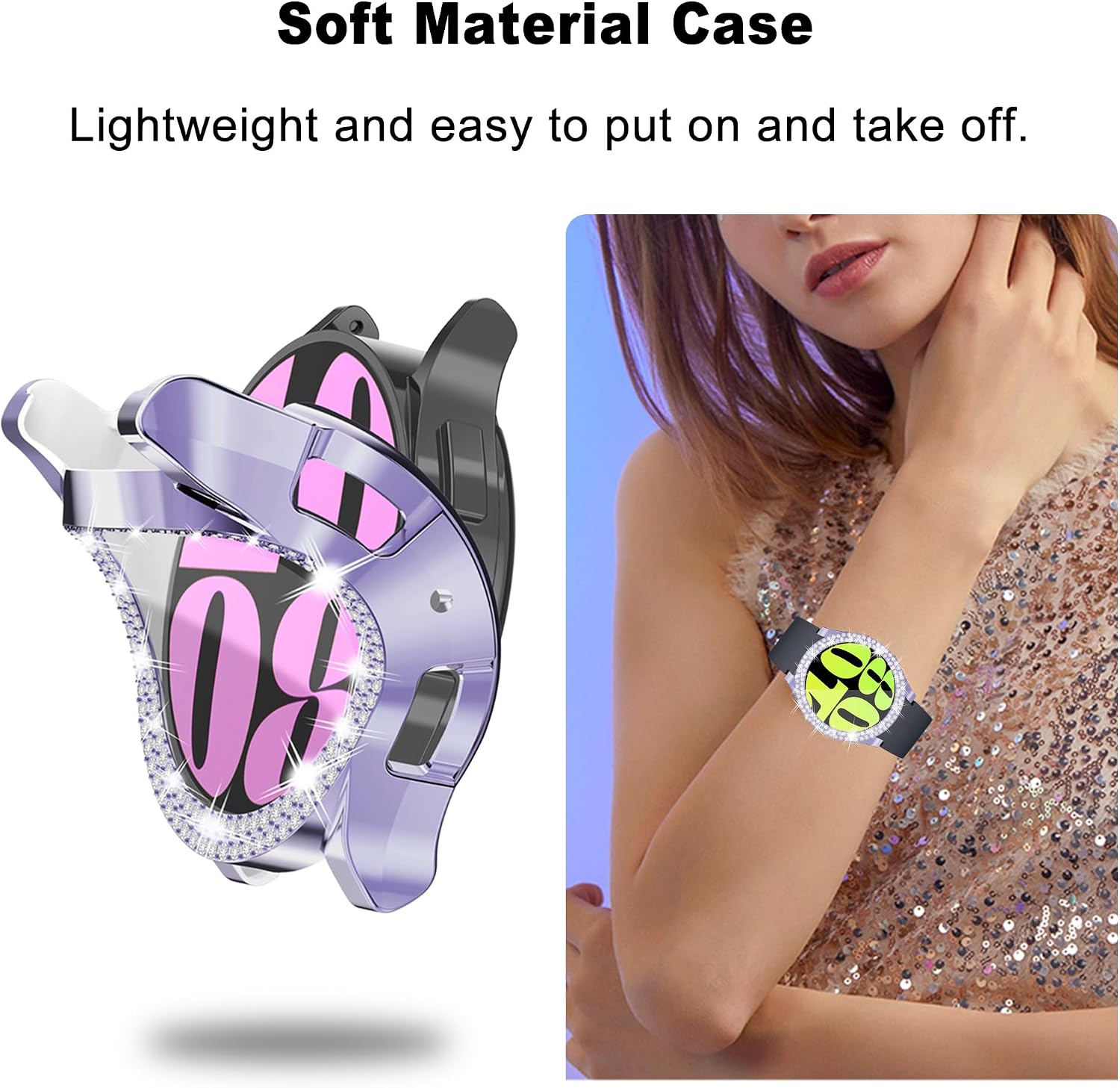 6-Pack Watch Screen Protector Compatible with Samsung Galaxy Watch6 40mm,TPU Soft Bling Case with 2 Rows Sparkly Rhinestone, Glitter Cover for Galaxy Smartwatch 6 40mm (SM-R930)