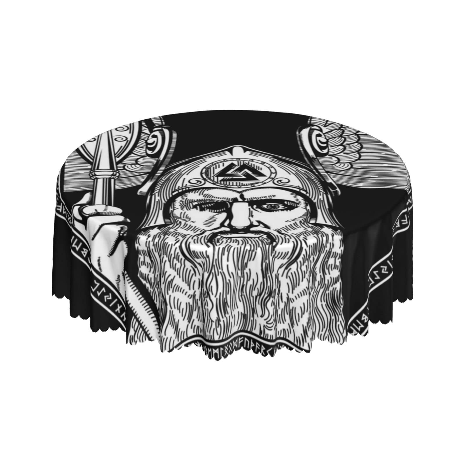Lsjuee Ancient Norwegi God Viking Round Tablecloth 60 Inch Printed Washable Tablecloth for Dining Party Holiday Fall Home Decorative