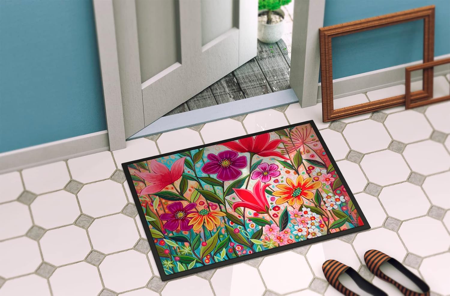 Caroline's Treasures PPD3015MAT Fanciful Flowers Doormat 18x27 Front Door Mat Indoor Outdoor Rugs for Entryway, Non Slip Washable Low Pile, 18H X 27W