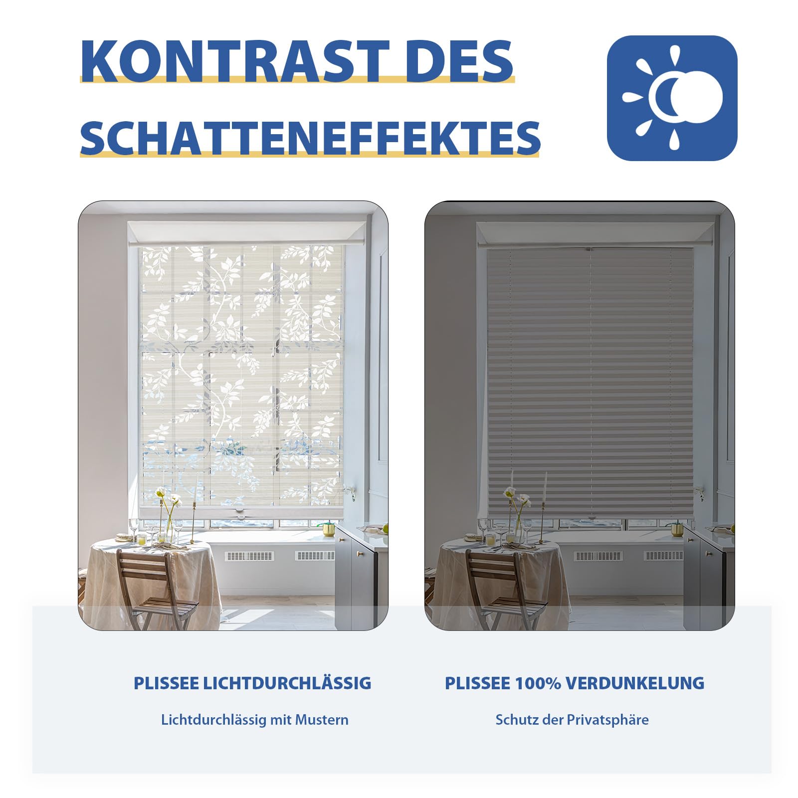 Sekey Plissee Doppelplissee Day+Night Verdunkelung ohne Bohren verspannt Lichtschutz – Bild 6
