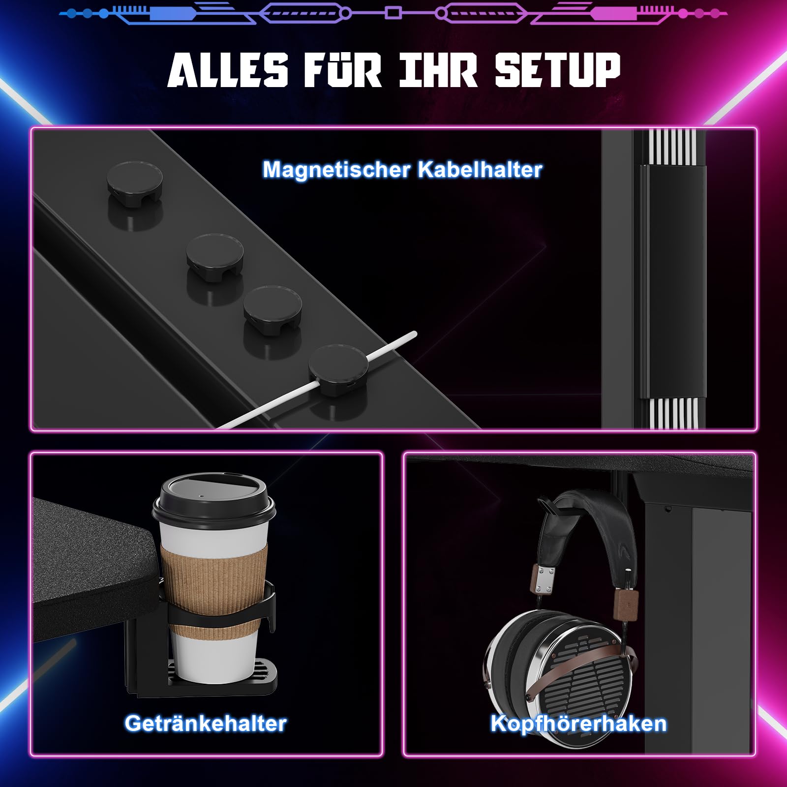 Devoko Höhenverstellbarer Schreibtisch,160x70cm Gaming Schreibtisch mit 20 mm Dicker hautfreundlicher Tischplatte,Dual-Motor Leiser Stehschreibtisch mit LED Lichtleiste & Kabelmanagement