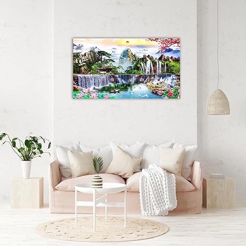 Miniatura 4 de NOLEGA Lienzo decorativo para pared, cuadro de paisaje, flor de cascada de montaña de estilo chino, impresión de naturaleza sobre lienzo, póster e