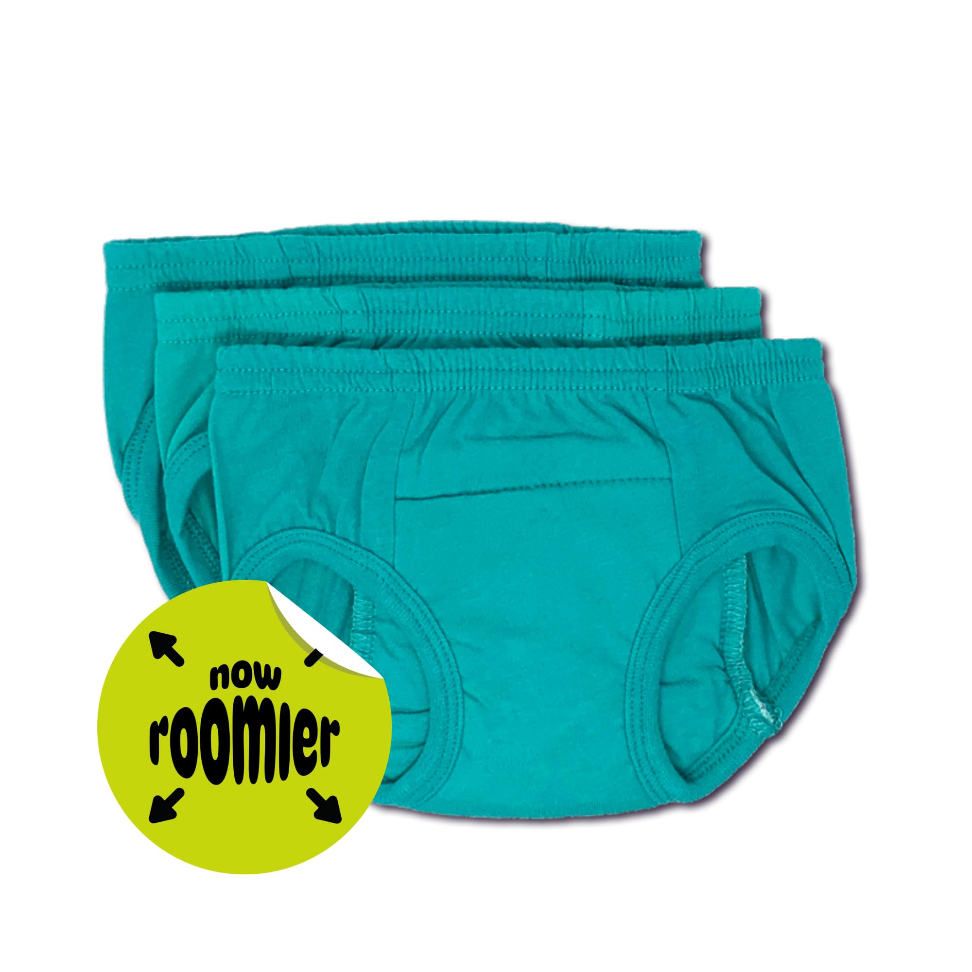 Tiny Trainers ROOMIER Small Cotton Training Pants, Unisex, for Babies and Toddlers, Elimination Communication or Potty Training - 3-pack (6 Months, Aqua Blue)