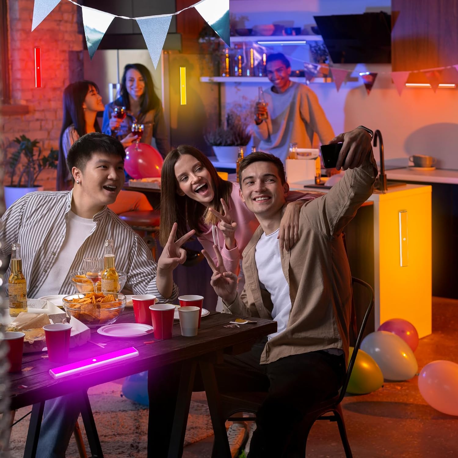 LEPOTEC 24LED RGBW Under Cabinet Light - Motion Sensor Closet Light, Rechargeable Changing Color LED Light,Christmas Lights for Kicthen,Bedroom,Remodelling Room,Hotel,Bar (Multi-24LED-2pack)