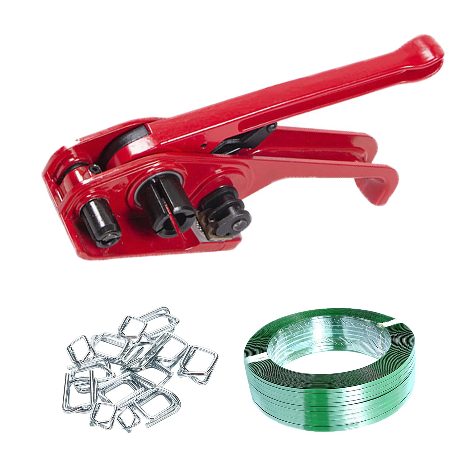 Kit De Herramientas De Flejadora De Palés,Flejadora Manual Juego De 13-19 Mm,Adecuado Para Flejar Palés, Etc.Incluye Accesorios: 250 m De Cinta De Poliéster Flexible + 100 Grapas Metálicas