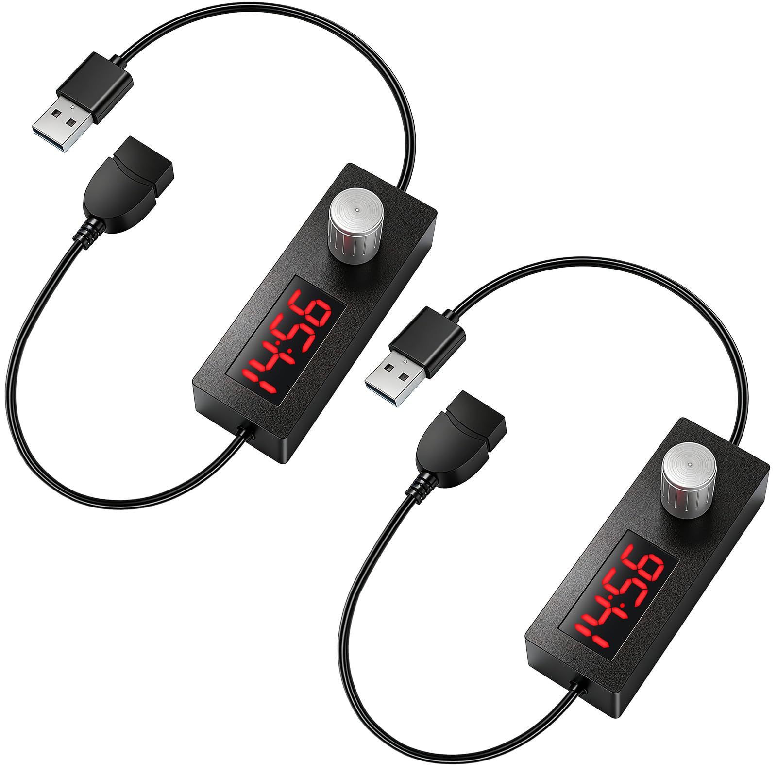 Axvrav Black Pack Of 2 5V 2A Usb Timer Socket Cable With Countdown Function, Adjustable Auto-Off Switch, Countdown Timer Switch Cable For Fans, Lamps, Water Pumps