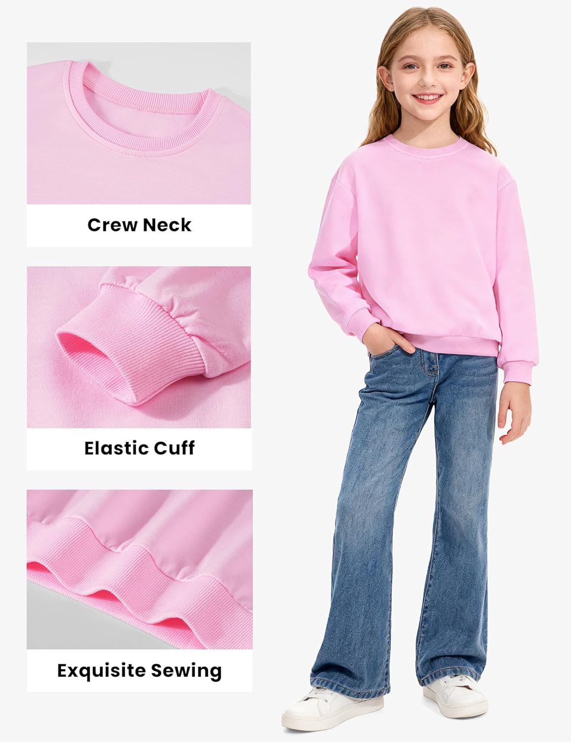 Auranso Girls Sweatshirt Kids Crewneck Long Sleeve Shirts Casual Pullover Tops - Image 5