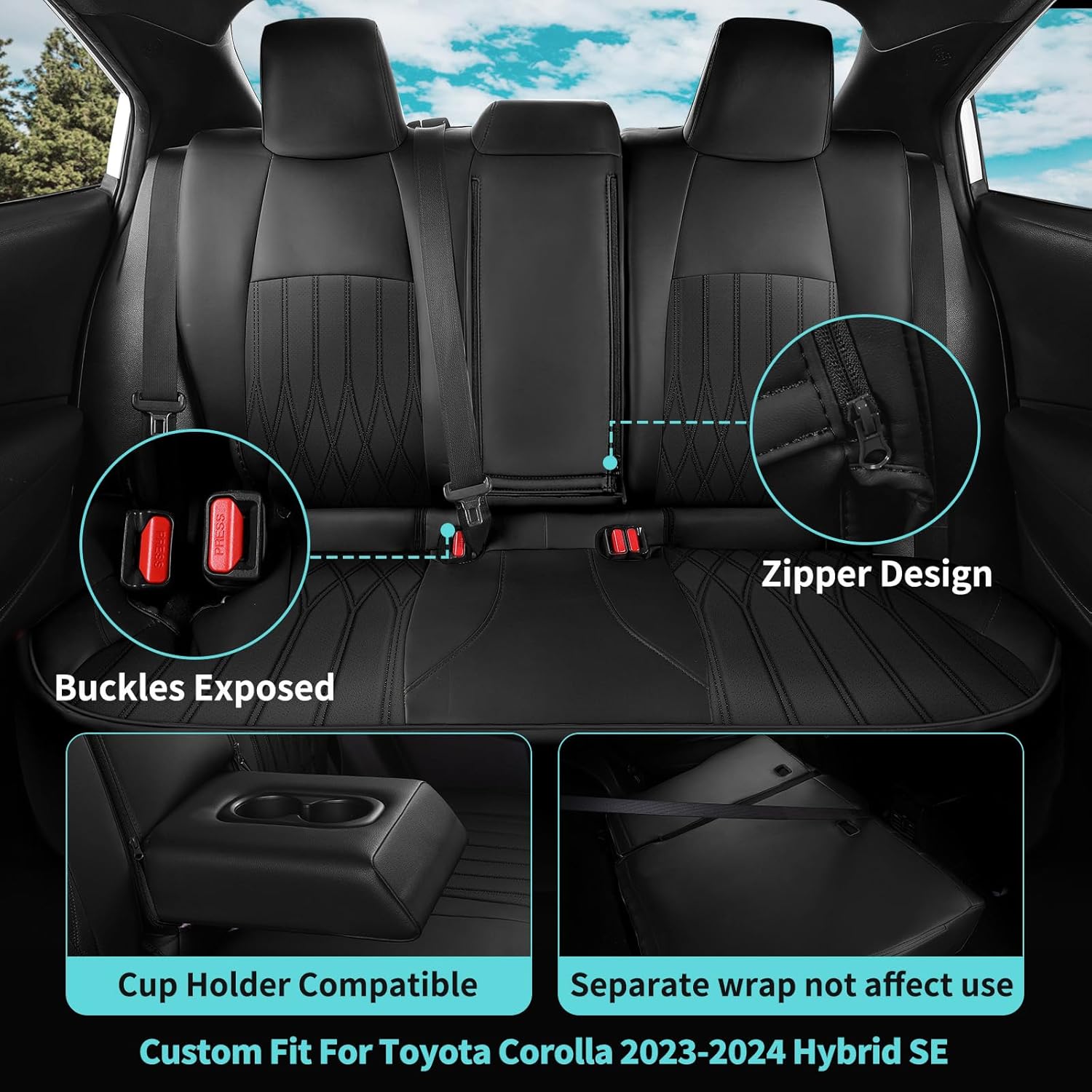 Seat Covers for Toyota Corolla Hybird SE/Nightshade 2023 2024 2025, Custom Fit Luxury Faux Leather Car Seat Covers Full Set Waterproof - Black