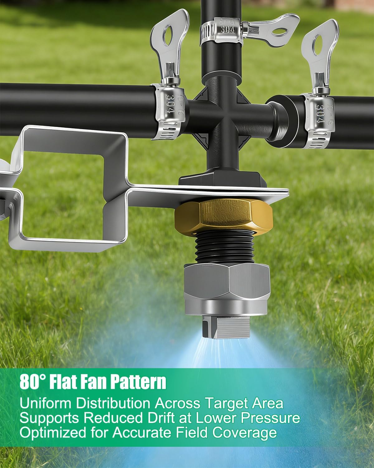 3 Tip Spray Boom Repair Kit with 8001-VS Stainless Steel Nozzles, 3/8" Nozzle Body Elbows & Cross, Tip Screens, Caps, Nuts, 1" Square Boom Clamps for Farm & ATV Sprayers