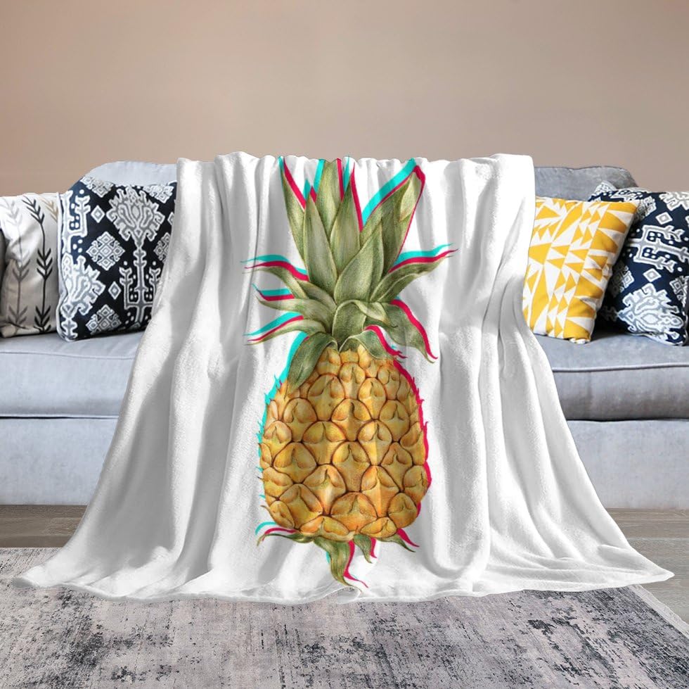 Couverture polaire jaune ananas plaid peluche doux lit canapé 100x127