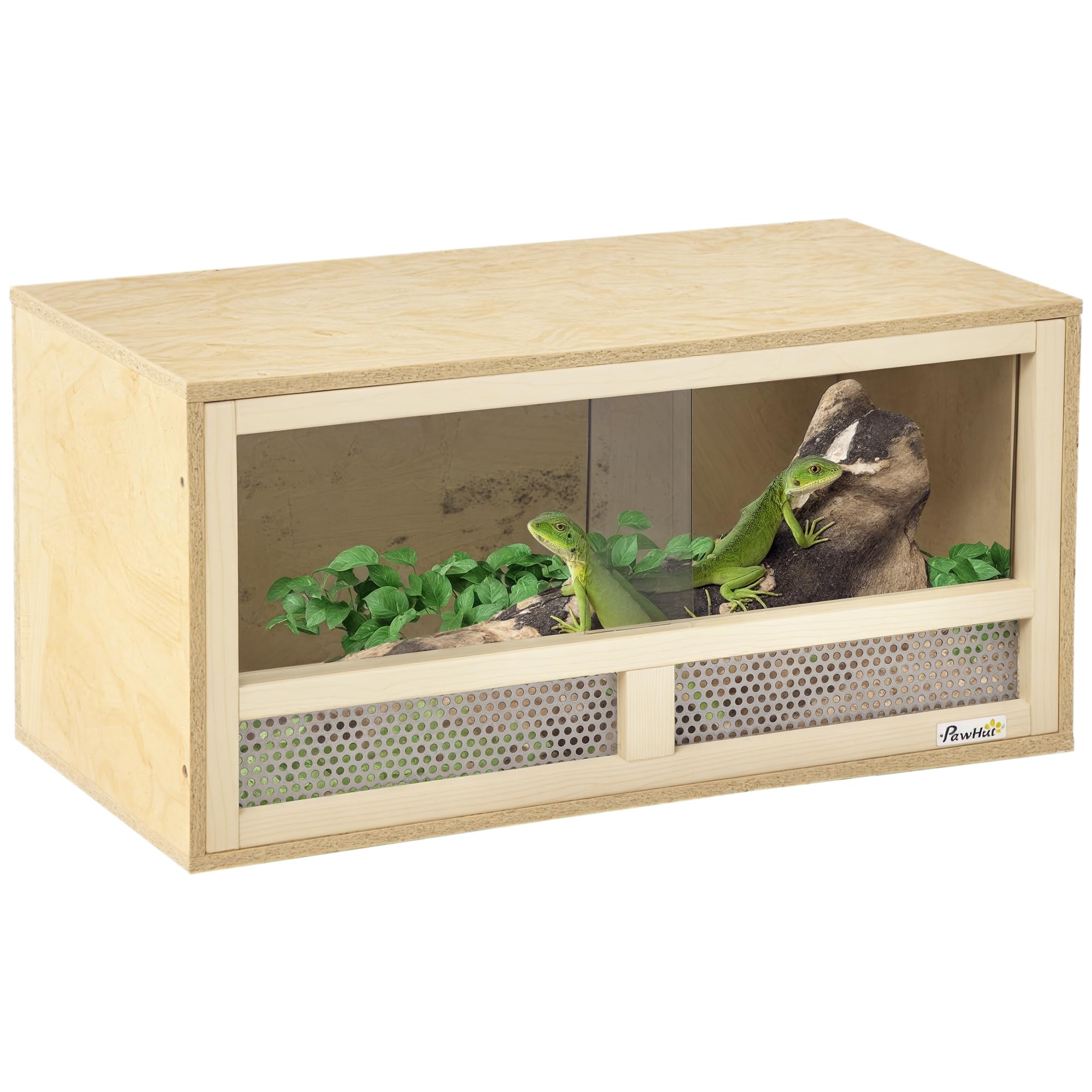 PawHut Terrario per Rettili in Legno, Teca per Rettili con Porte in Vetro Scorrevoli e Pannelli in Rete, Rettilario Multiuso, 60x29.5x29.5 cm, per Lucertole, Camaleonte, Serpente