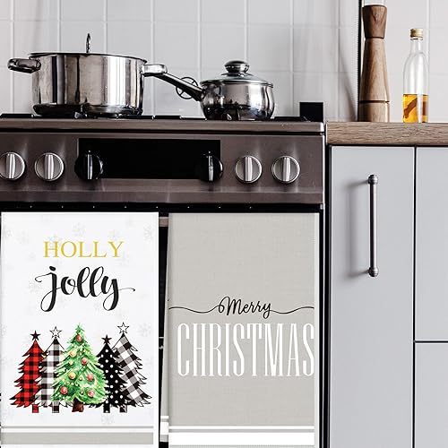 Miniatura 8 de Toallas de cocina de Navidad con diseño de búfalo de granja, toallas de mano absorbentes de Navidad, decoración de cocina, muñeco de nieve, Papá