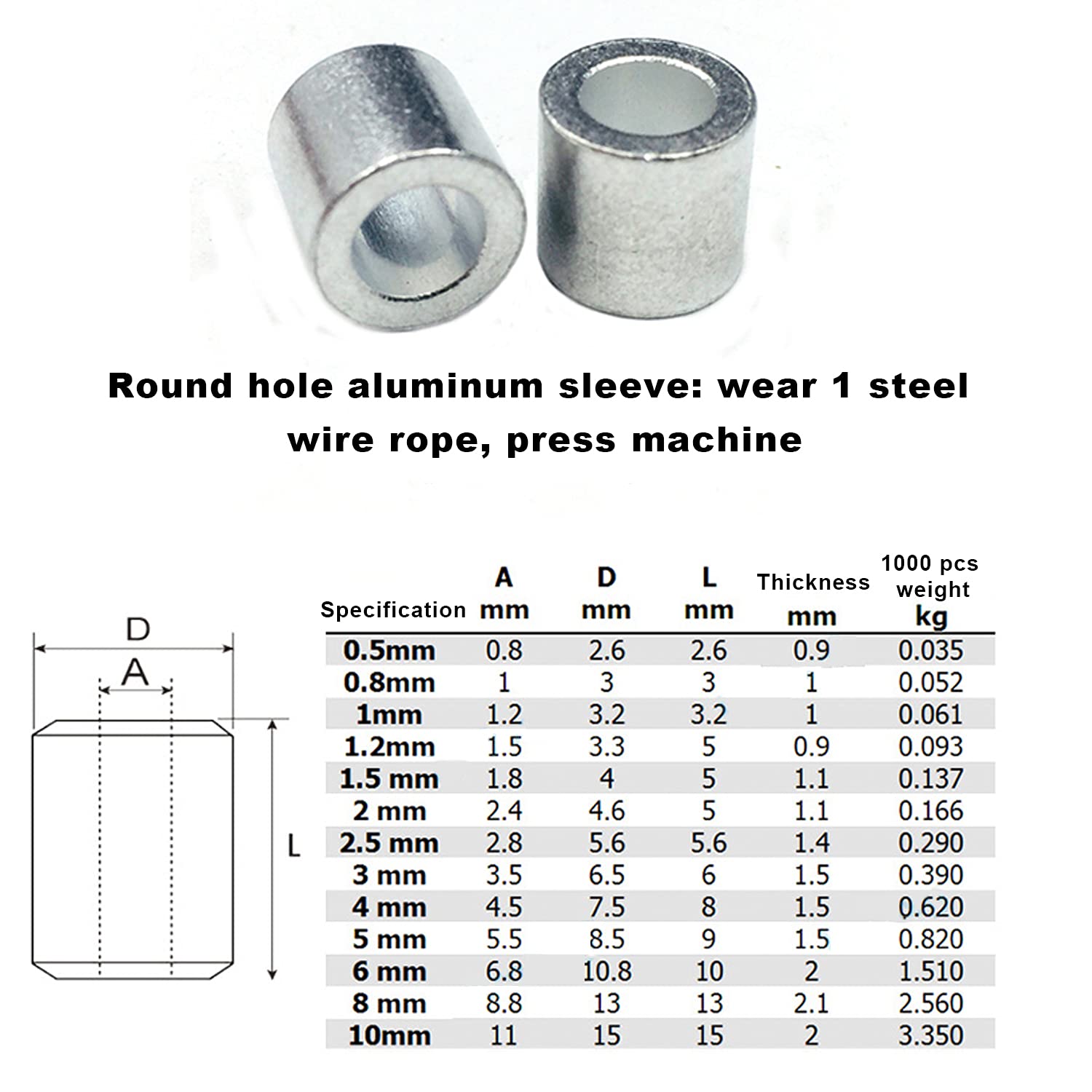 Uxcell Aluminum Wire Rope Stop Sleeve Round Cable Ferrule Loop For 5/32" Wire Rope Pack Of 50