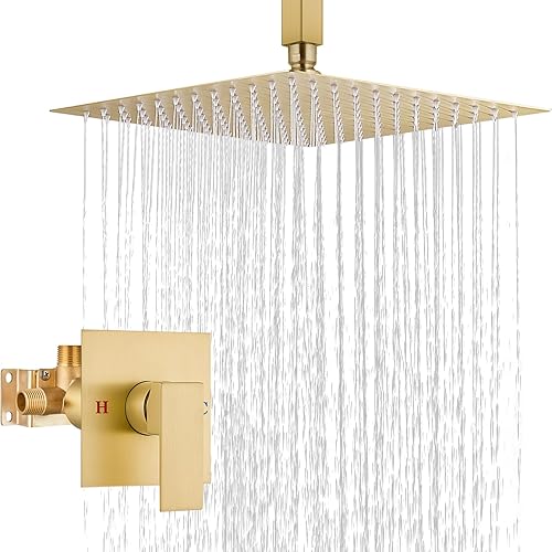 Vista 52 de Airuida Juego de grifo de ducha y mango de una sola función, kit de molduras de ducha de montaje en techo, sistema de ducha de lluvia con roscas