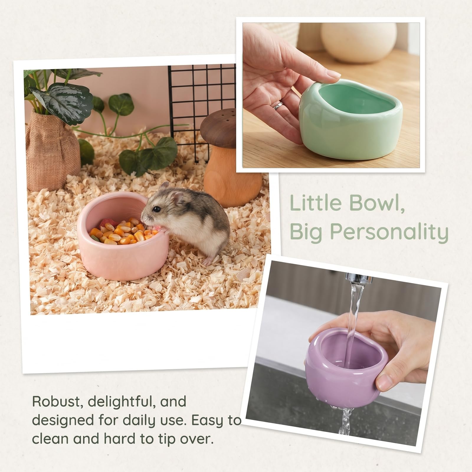 3 Pièces Bols pour Hamster en Céramique, Bols en Céramique pour Hamsters, Bols en Céramique pour Hamster, Bols en Céramique Anti-morsures, Mangeoire en Terre Cuite pour Cochon d'Inde, Hamster