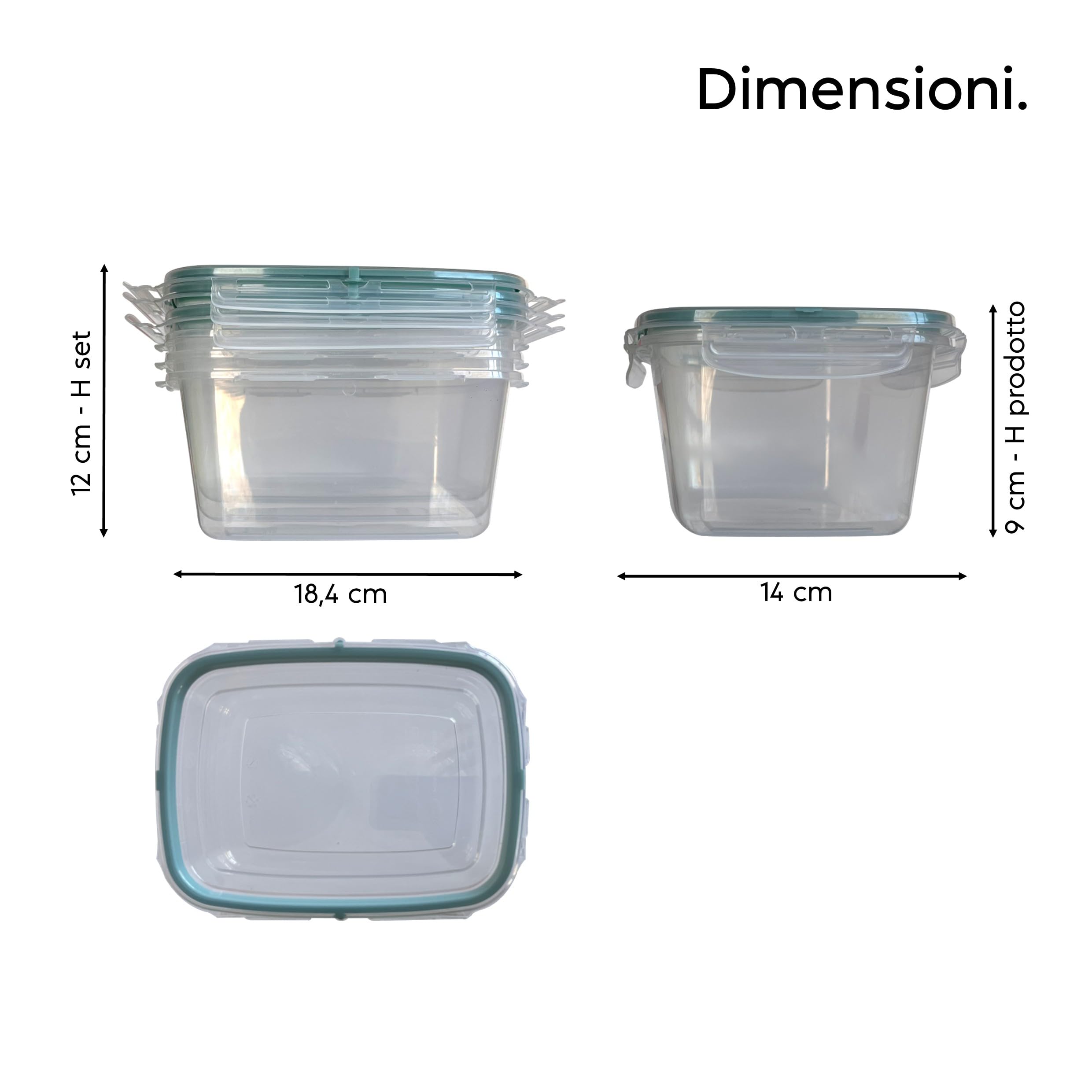 Snips - Set 3 Contenitori per Alimenti 1,2L Trasparenti, Coperchio Salva Freschezza con 4 Chiusure di Sicurezza - Contenitore per Cibi 18,4x14x12 Frigorifero, Microonde e Lavastoviglie, Made in Italy
