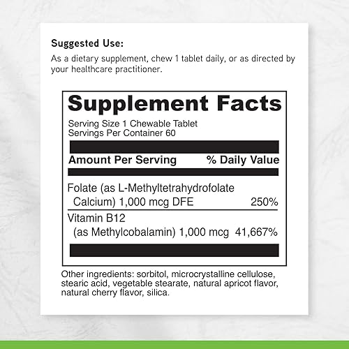 Miniatura 6 de DAVINCI Labs Active Folato B12 masticable - Suplemento dietético para apoyar la salud cardíaca, nervios saludables, función inmune y producción de