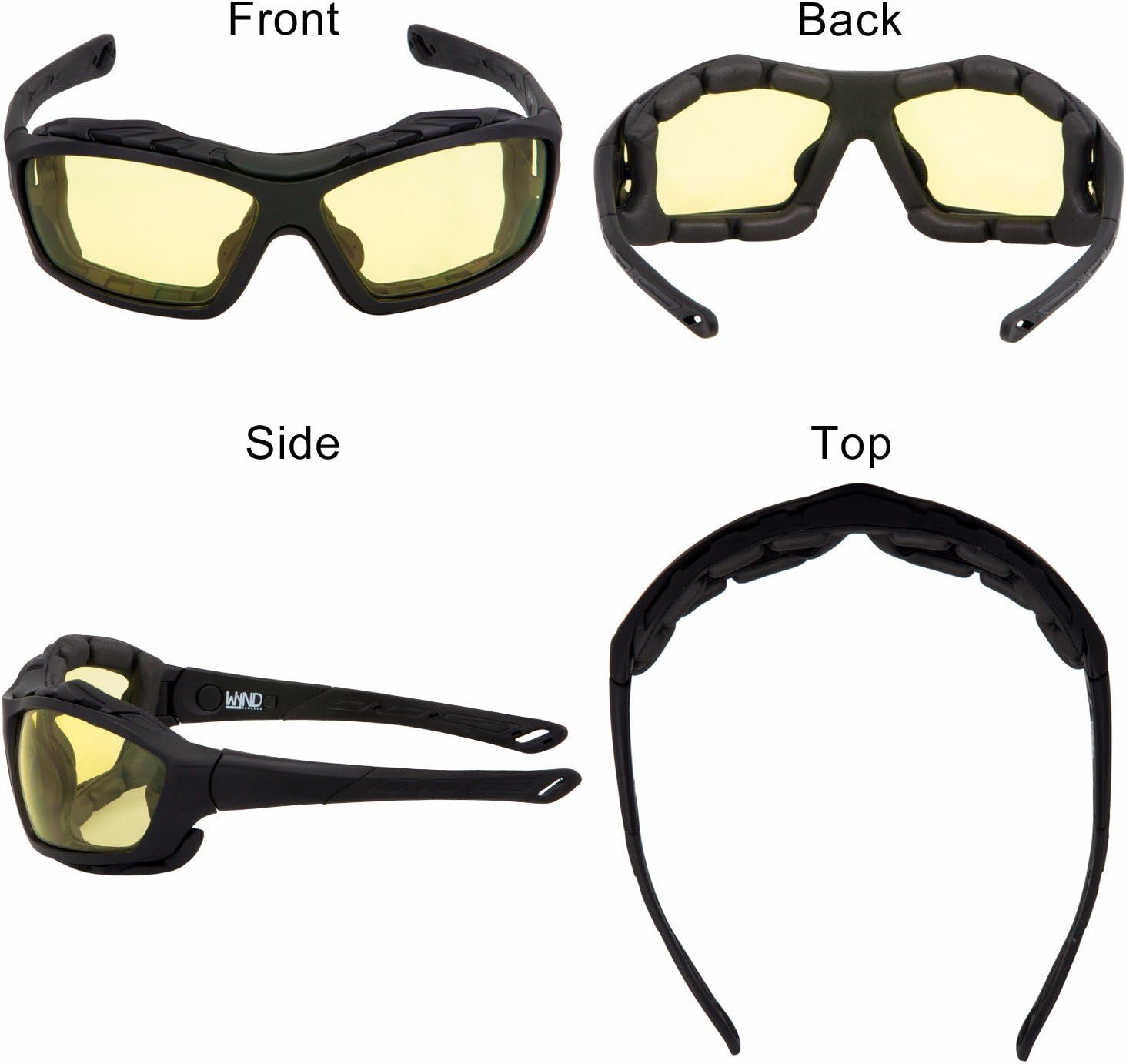 WYND Blocker Motorcycle Riding Glasses Extreme Sports Wrap Sunglasses (Black/Yellow) - Image 2