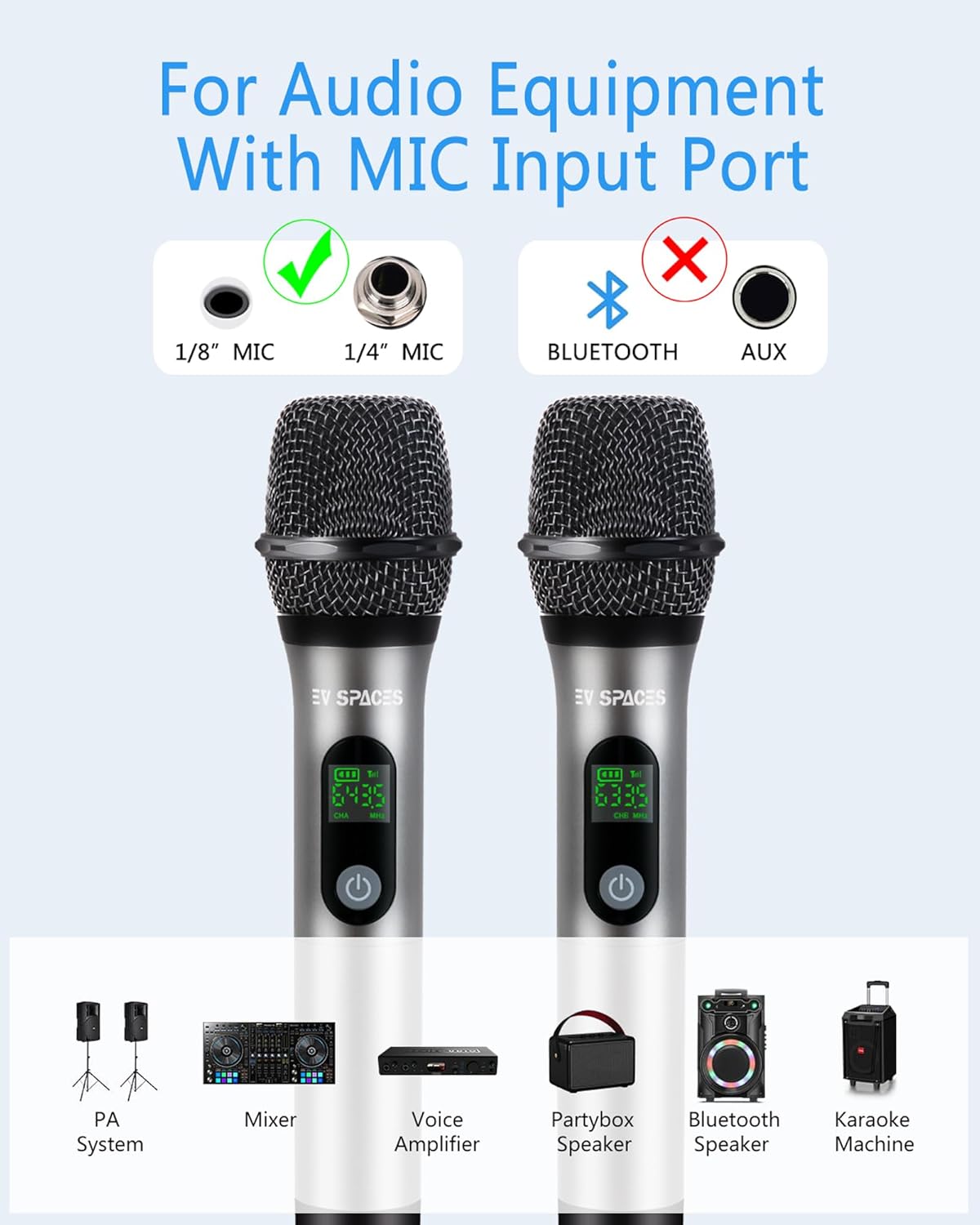 Rechargeable Wireless Microphone System - Dual UHF Metal Handheld Mics for Karaoke, Weddings, Parties, Speeches - Long Range (200ft), Cordless Dynamic Mic Kit, Plug and Play (Dual Microphone Set)