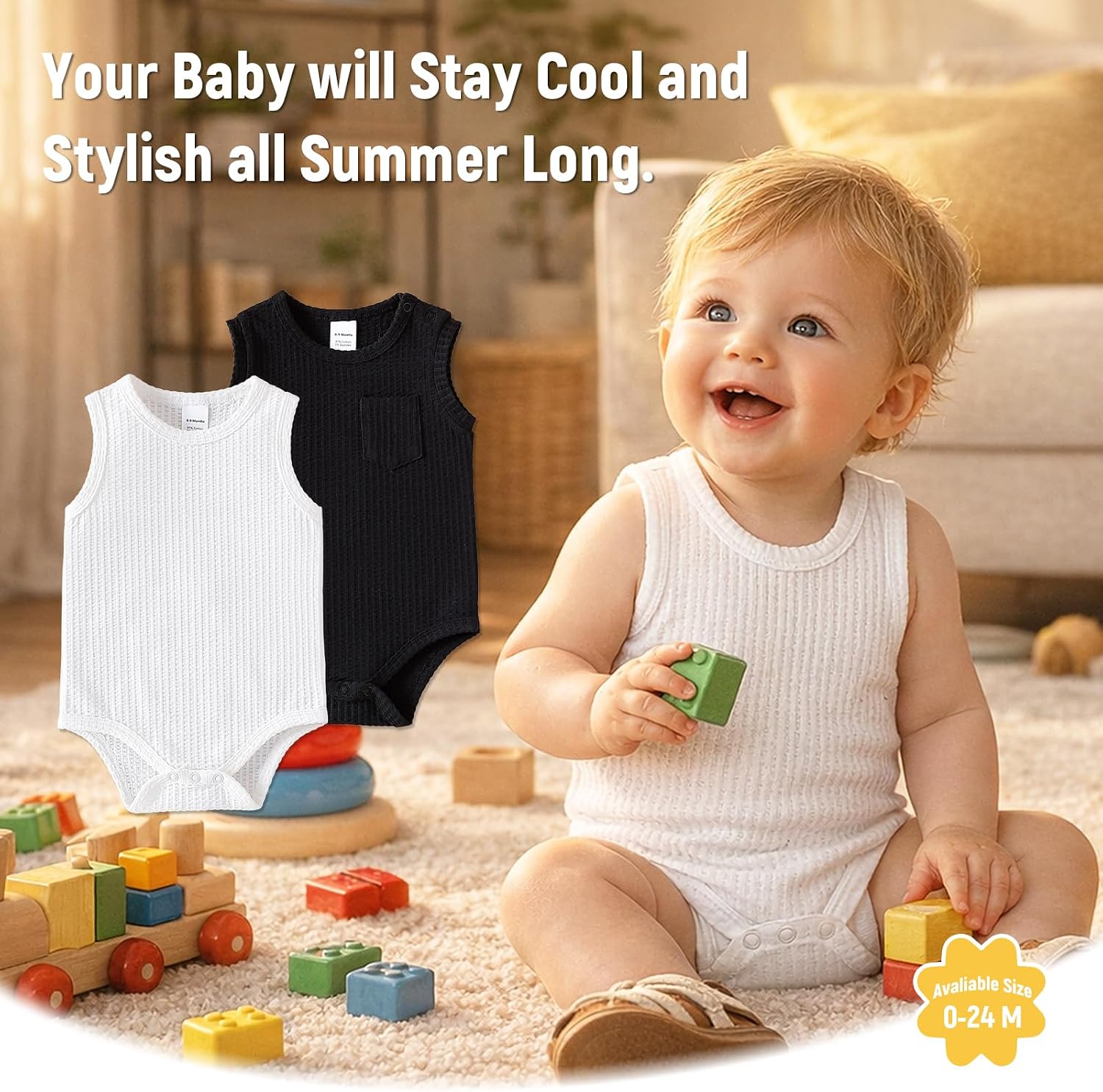 DEFAHN Baby Boy Sleeveless Bodysuits 2 Pack Tank Top One Piece Romper