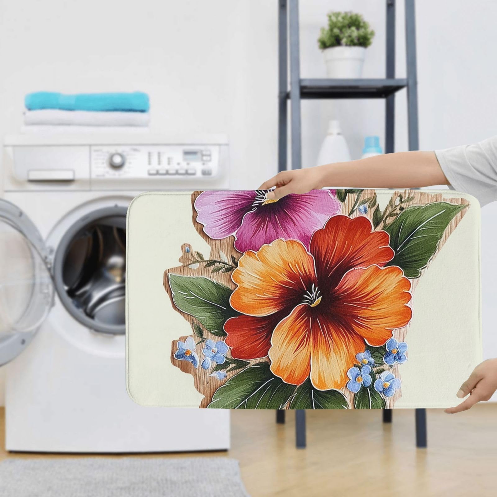 Set di 3 tappetini da bagno con fiori dipinti a mano in flanella morbida antiscivolo con coperchio per la decorazione della casa