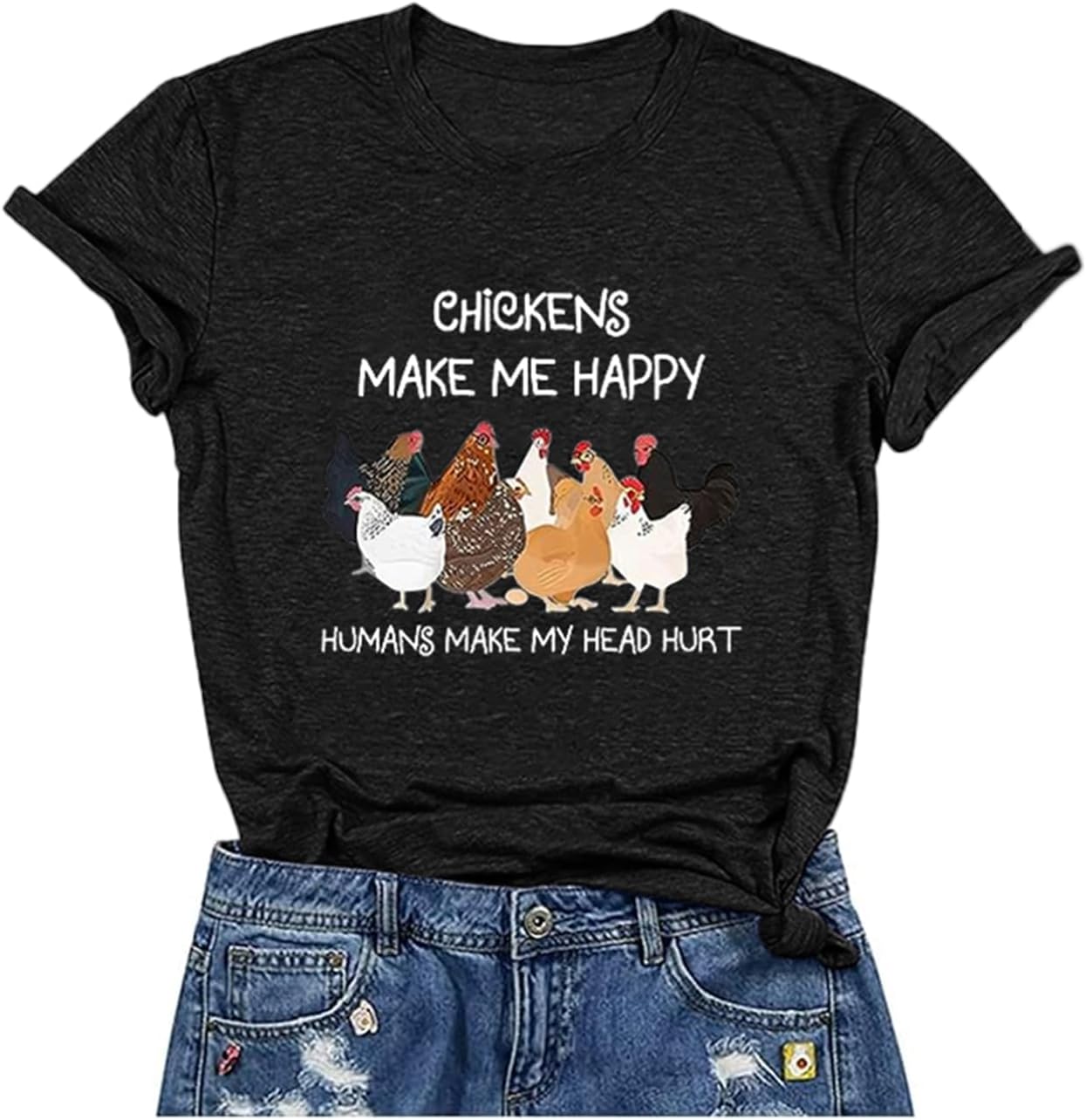 Women's Letter Print Short Sleeves Casual Tops Funny Chicken Graphic T-Shirt