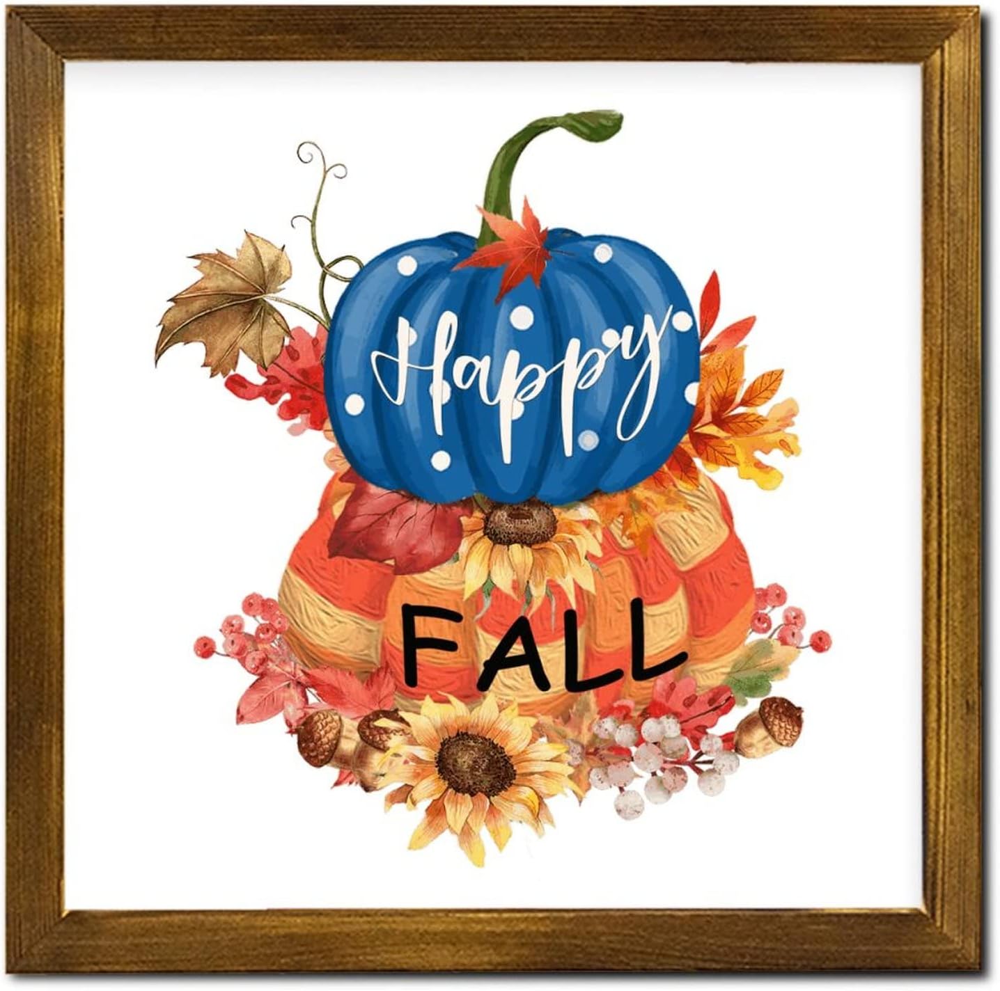 Happy Fall Framed Wooden Signs Pumpkin Sunflower Maple Leaves Wall Sign Rustic Autumn Harvest Wall Decor Farmhouse Rustic Wooden for Grandpa Papa Dad Boyfriend Teacher 12x12 inch