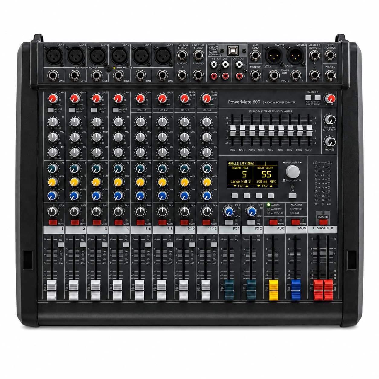 PM600-3 Zasilana konsola miksera audio 2 x 1000 W 4Ω 6+2-kanałowa profesjonalna płyta miksująca DJ