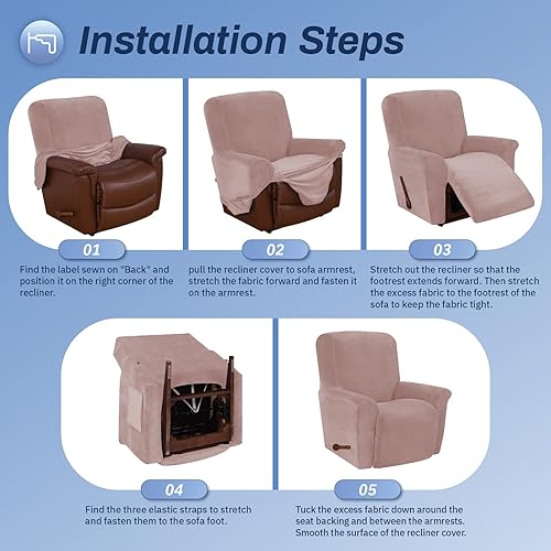 Miniatura 7 de WEERRW Funda de terciopelo para silla reclinable, 1 pieza, funda de sofá reclinable de alta elasticidad, protector de muebles lavable con parte