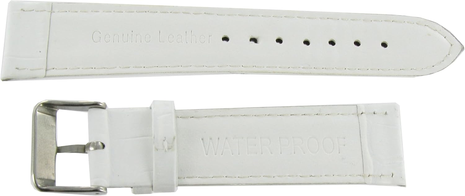 Morellato 20mm Milano White Waterproof Genuine Leather Alligator Grain Padded Stitched Replacement Watch Band Strap
